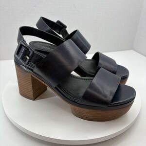 Tory Burch Solana Platform Sandals‎ Women's Size 5.5 Navy Blue Leather Strap